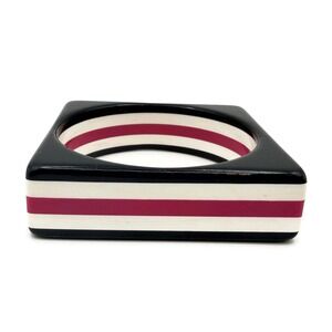 Vintage Bangle Bracelet Size 8 Black White Magenta Lucite Square Chunky